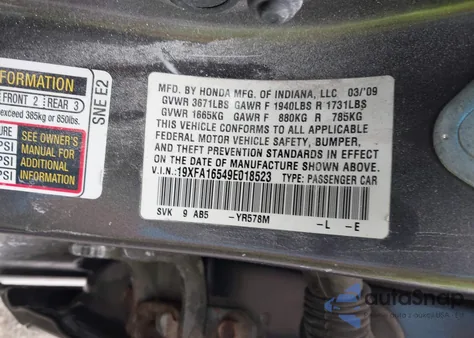 2009 Honda Civic Lx from USA, damaged, VIN 19XFA16549E018523